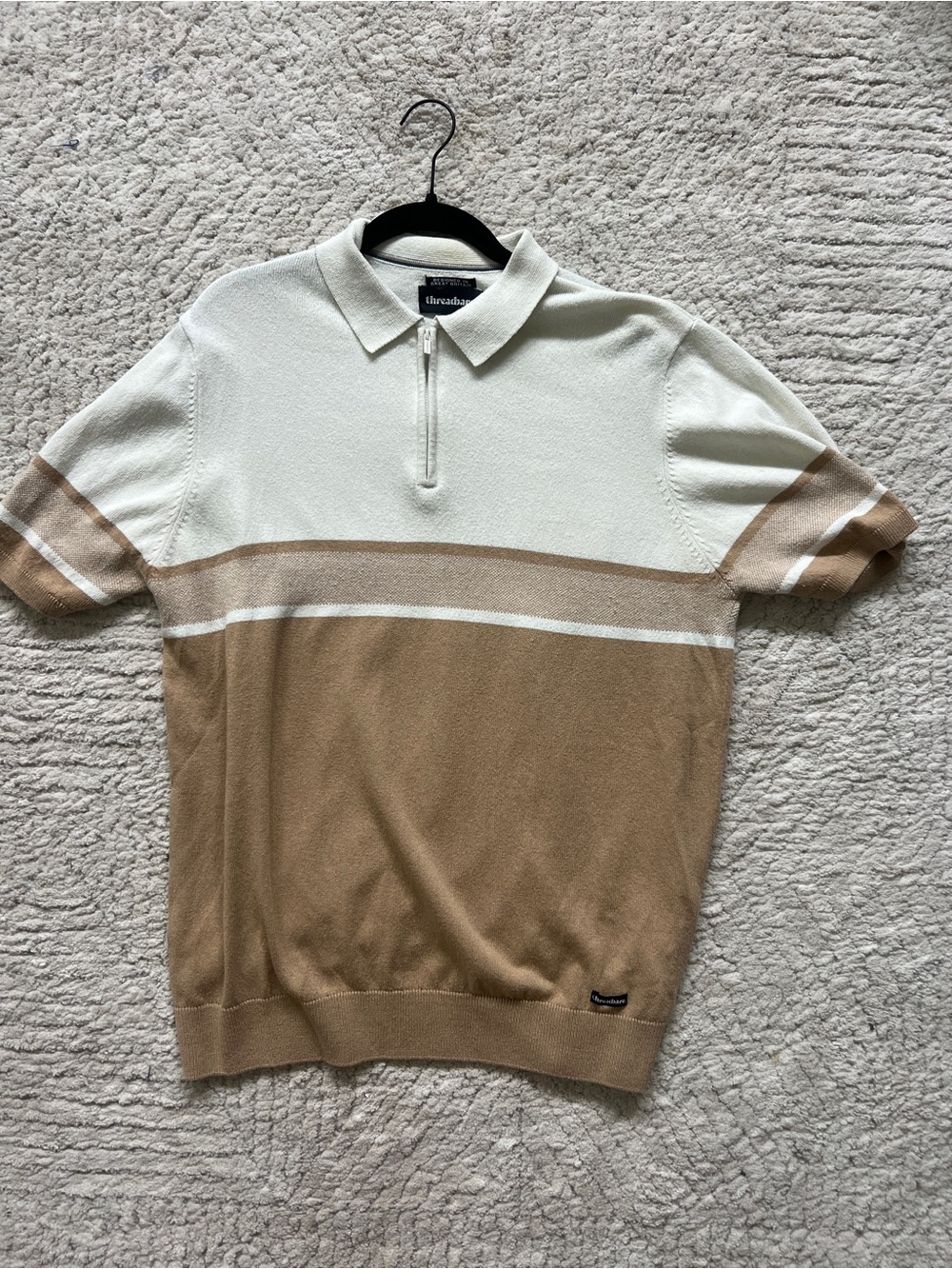 Threadbare Men's Beige and Cream Short-Sleeve Polo